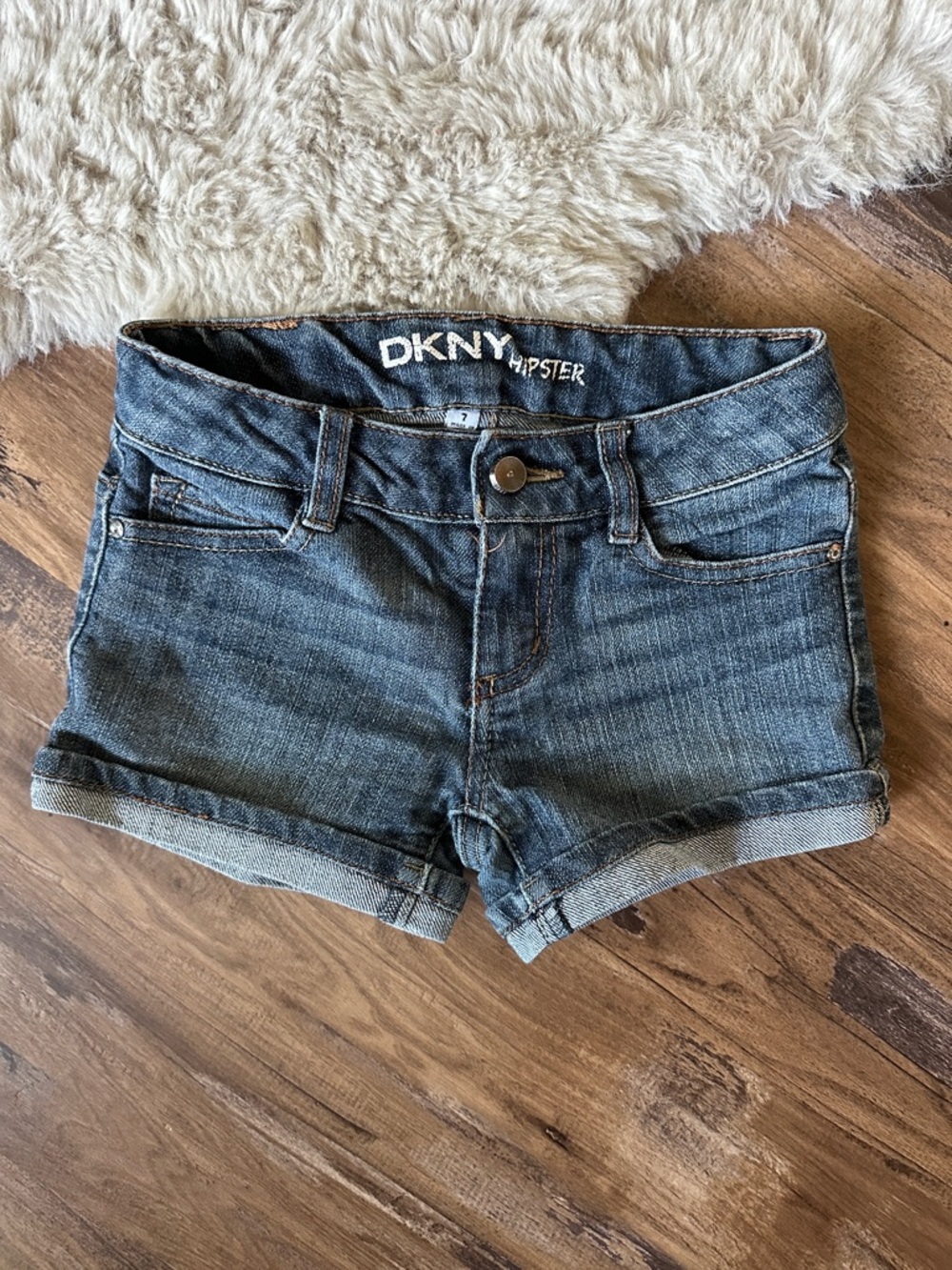 DKNY Dark Blue Rolled Hem Denim Shorts